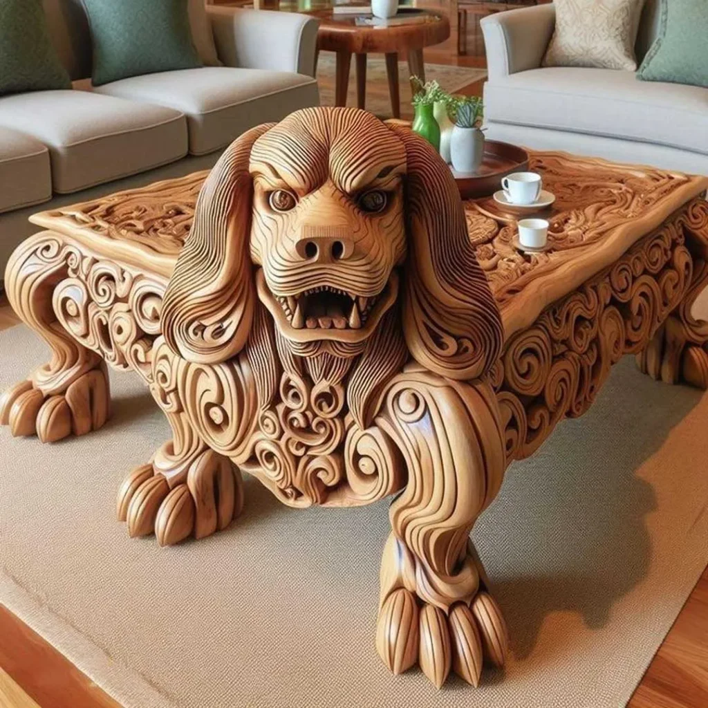 یک میز فوق العاده جلوی مبل با طرح سگ