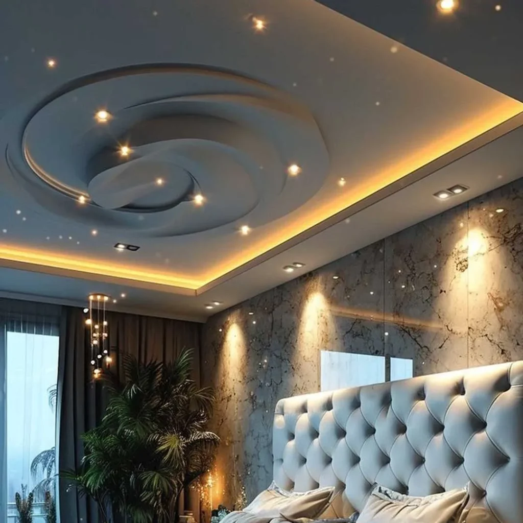طراحی سقف اتاق خواب به روز با نورپردازی