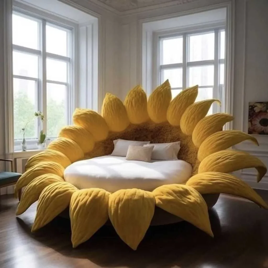 تخت خواب شیک با طرحی شیک از گل آفتابگردان