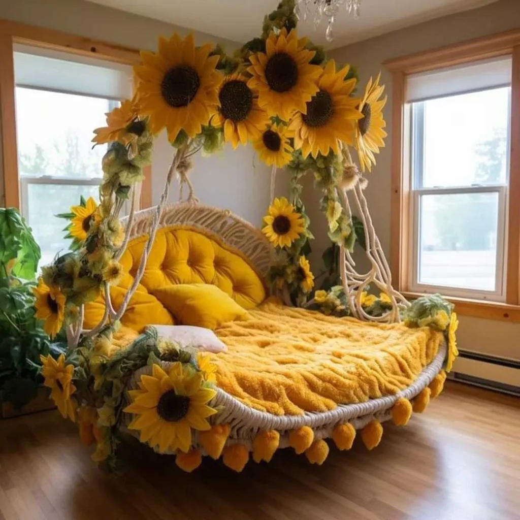 زیباترین تخت با طرح گل آفتابگردان 