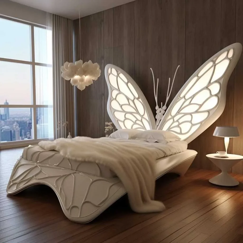 تخت خواب طرح پروانه سفید