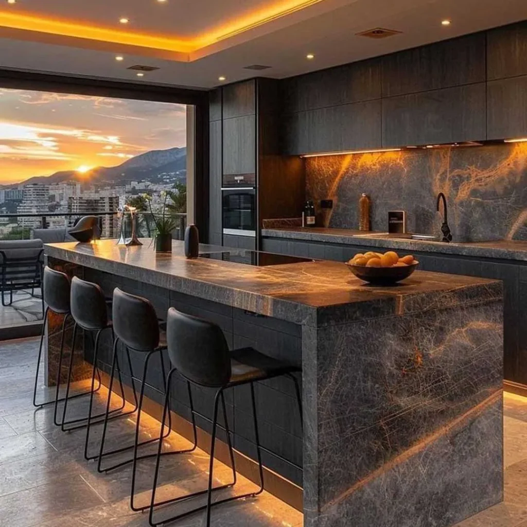 طراحی آشپزخانه مدرن با نورپردازی