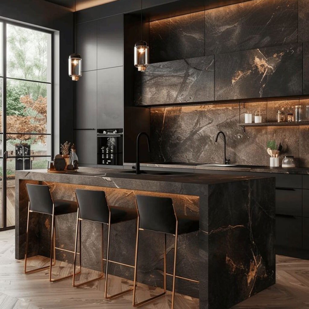 زیباترین طراحی کابینت آشپزخانه تاریک