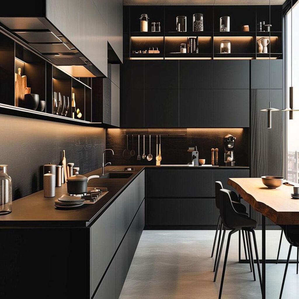 طراحی یک کابینت آشپزخانه تیره باشکوه