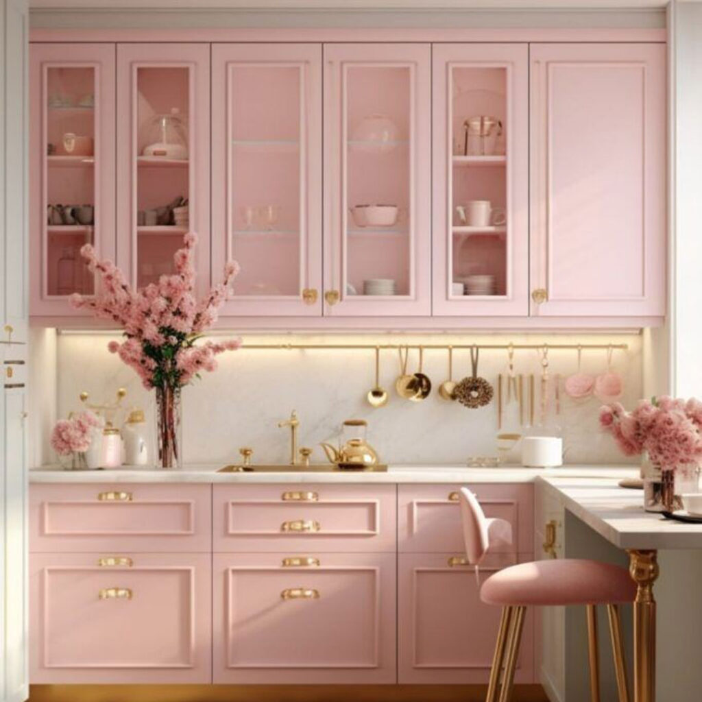کابینت آشپزخانه صورتی باشکوه