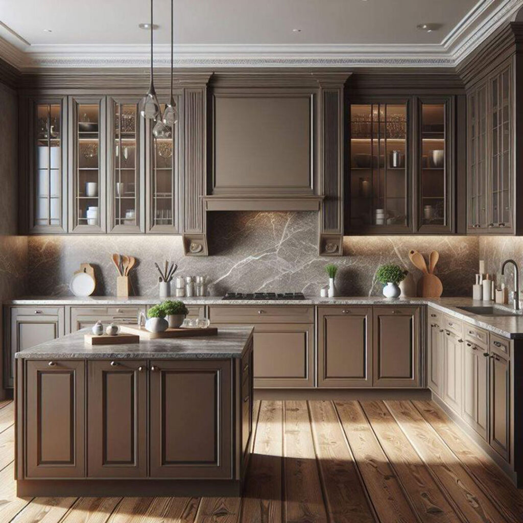 یک کابینت آشپزخانه با طراحی نئوکلاسیک
